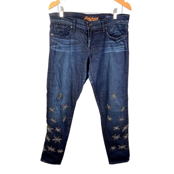 LUCKY LEGEND Women's Dark Wash Embroidered Beaded Sienna Jeans Size 28 - Picture 1 of 6